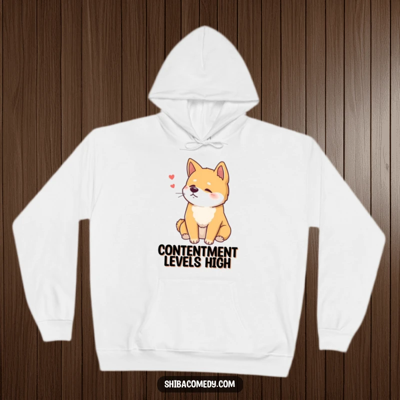 Funny Shiba Inu Hoodie showing a relaxed dog sitting with a contented sigh, ideal for warmth and a funny gift.