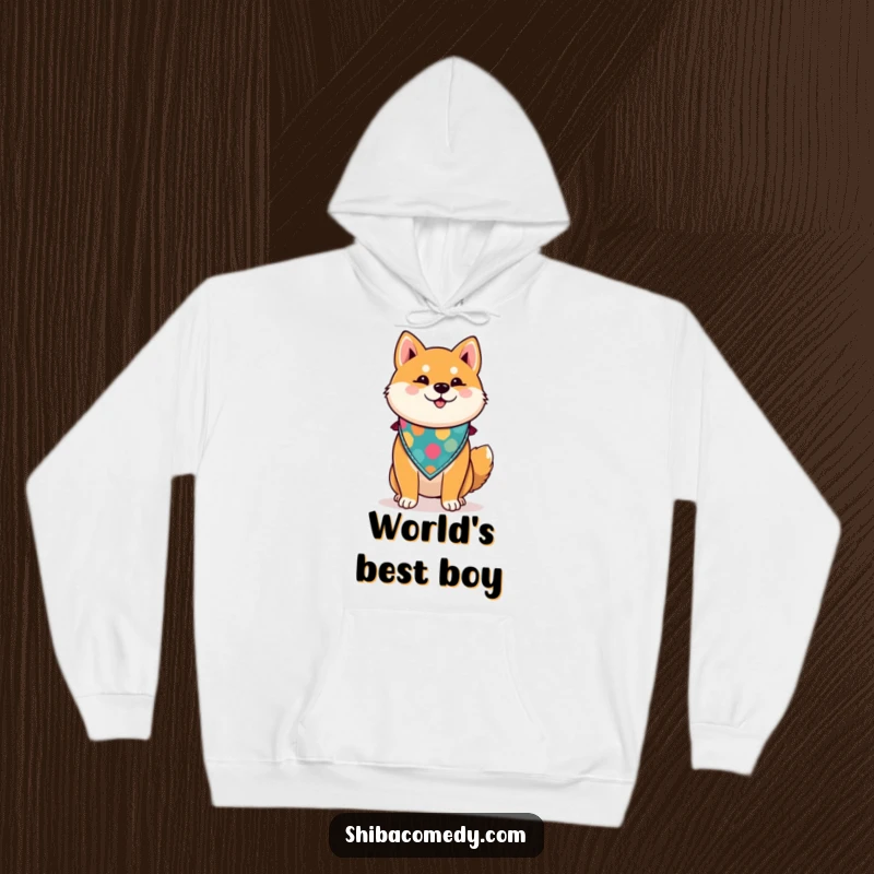 Funny Shiba Inu hoodie with a proud dog wearing a colorful bandana, offering warmth and a touch of playful canine fashion.