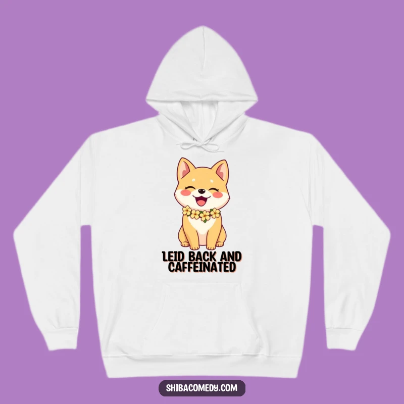 Funny Joyful Shiba Inu Flower Lei Hoodie: Cozy Aloha Gift for Shiba Lovers