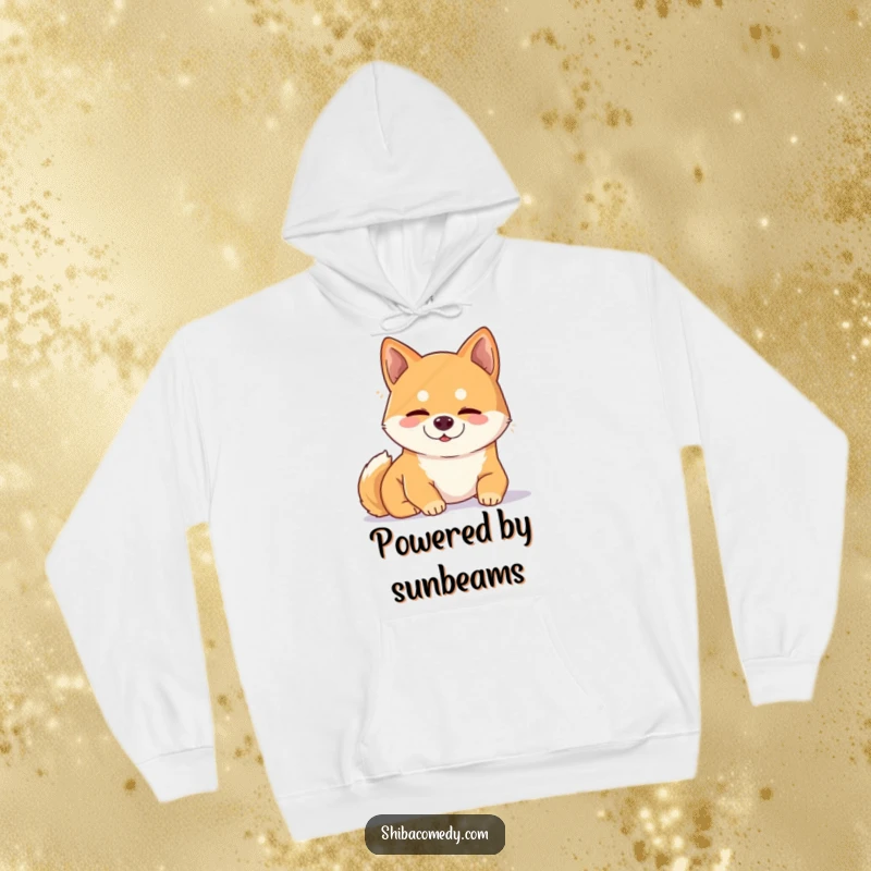 Funny Shiba Inu hoodie showing a content dog peacefully snoozing in a warm sunbeam, ideal for cozy days.