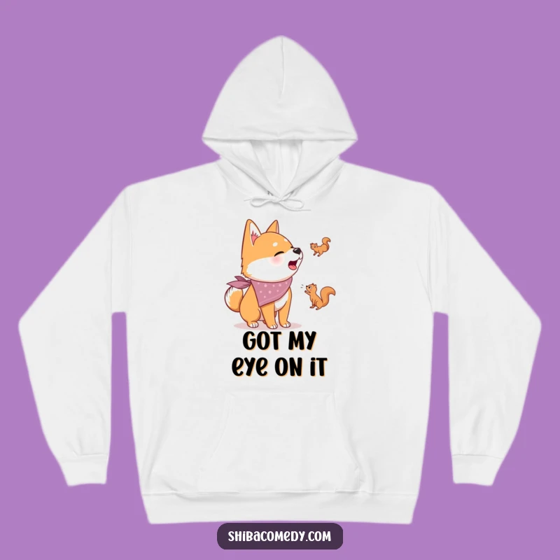 Funny Shiba Inu Hoodie: Cozy Bandana Dog Barking at Squirrel Gift for Him Her