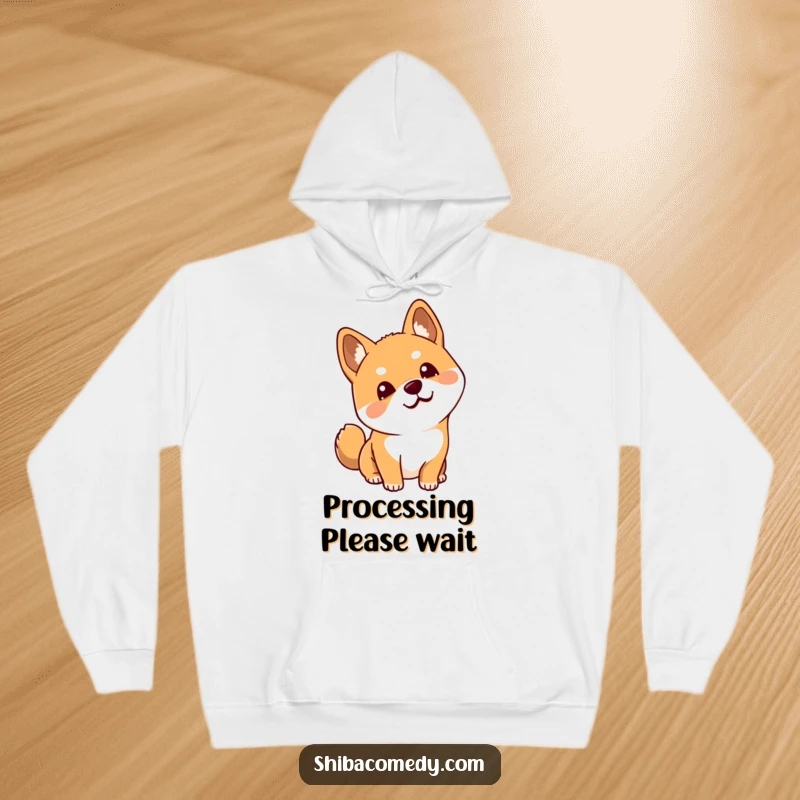 Funny Shiba Inu hoodie, featuring a dog tilting its head inquisitively, perfect for screen readers understanding the humorous, curious expression.