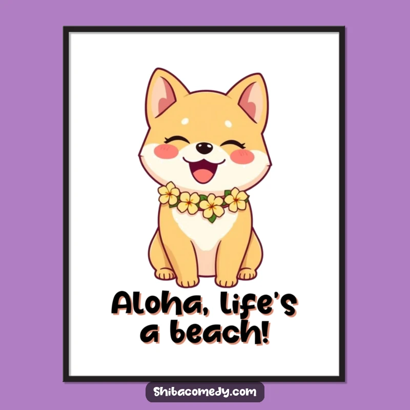Funny Free Printable Wall Art: Joyful Shiba Inu lei design, perfect downloadable art gift.