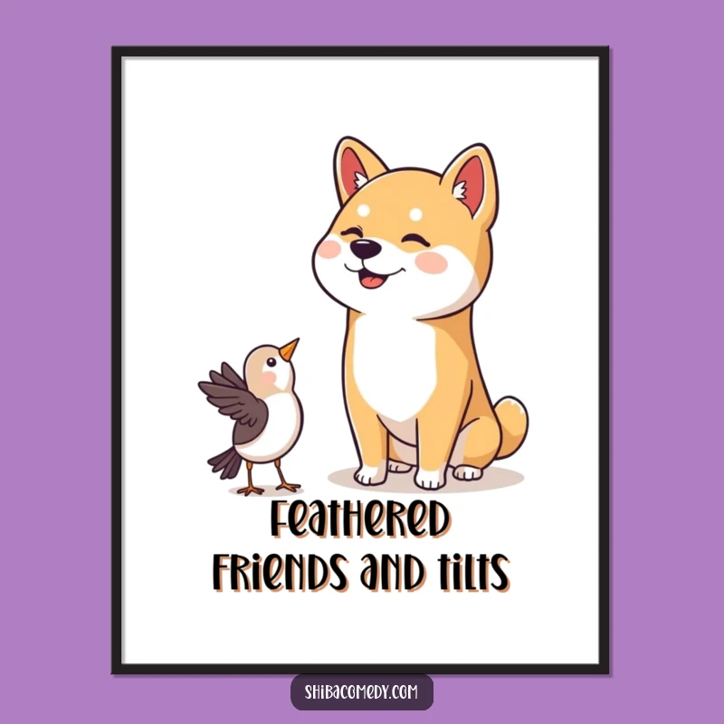 Free Printable Wall Art: Cute Shiba Inu Bird Watching, Downloadable Dog Art!