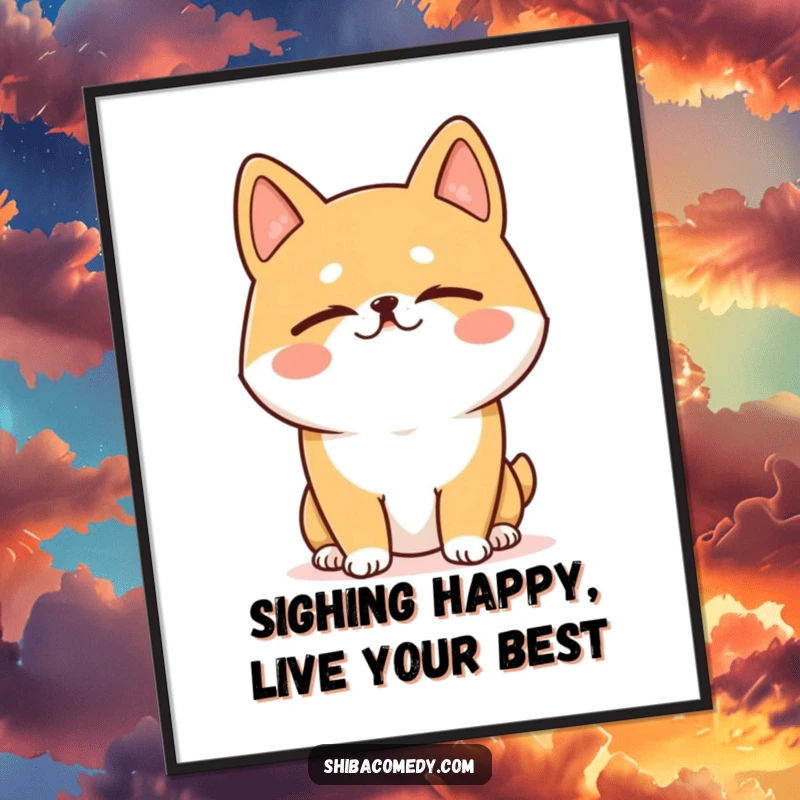 Funny Free Printable Wall Art: A Shiba Inu with eyes closed, letting out a deep, happy sigh of pure contentment.