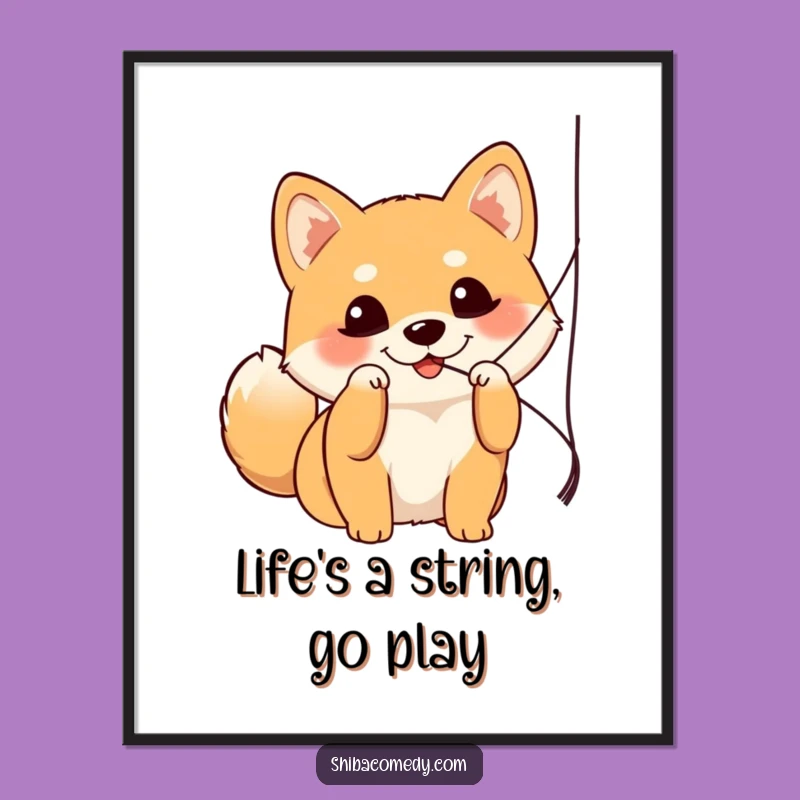 Free Printable Shiba Inu Wall Art: Funny Dog Batting String Downloadable Decor