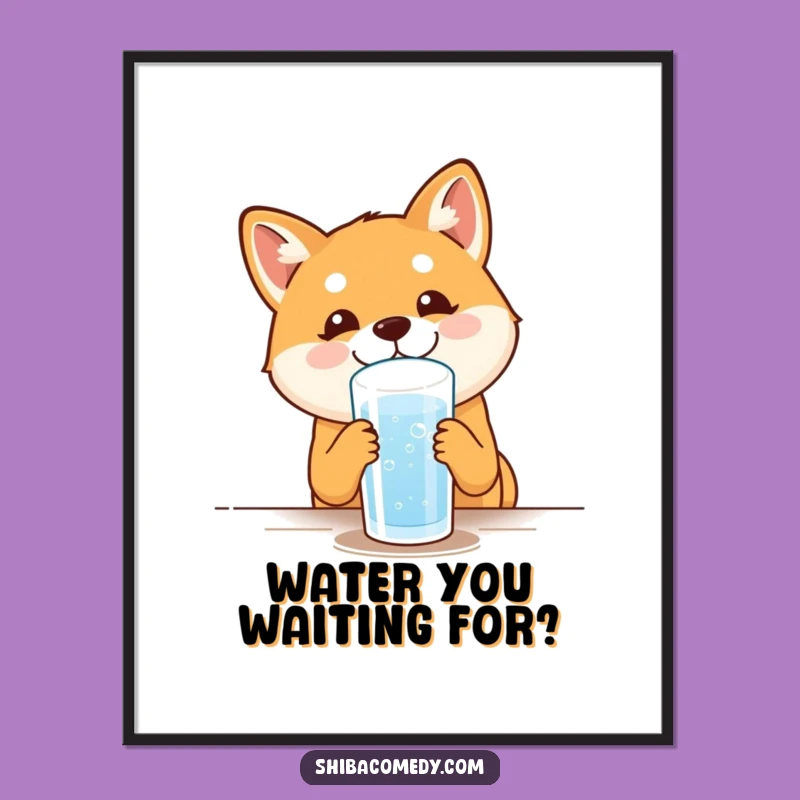 Funny Free Printable Shiba Inu Drinking Water Art: Quirky Dog Downloadable Decor