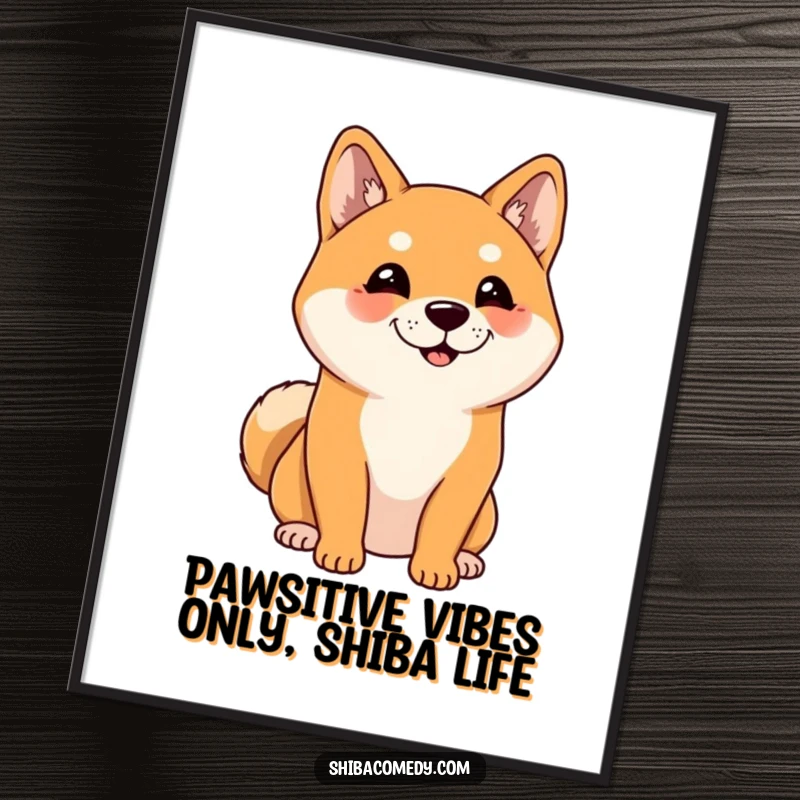 Funny Free Printable Wall Art: A cheerful Shiba Inu with alert ears is captured listening intently, radiating calm.