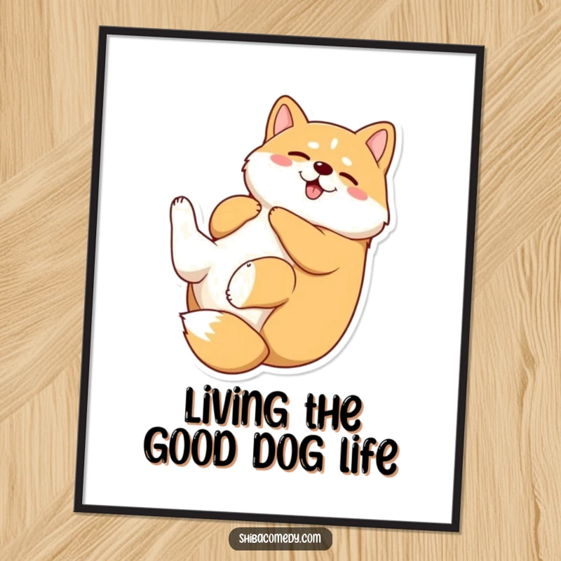 Funny Free Printable Wall Art: A charming Shiba Inu character rolling on its back in a moment of pure, uninhibited joy.