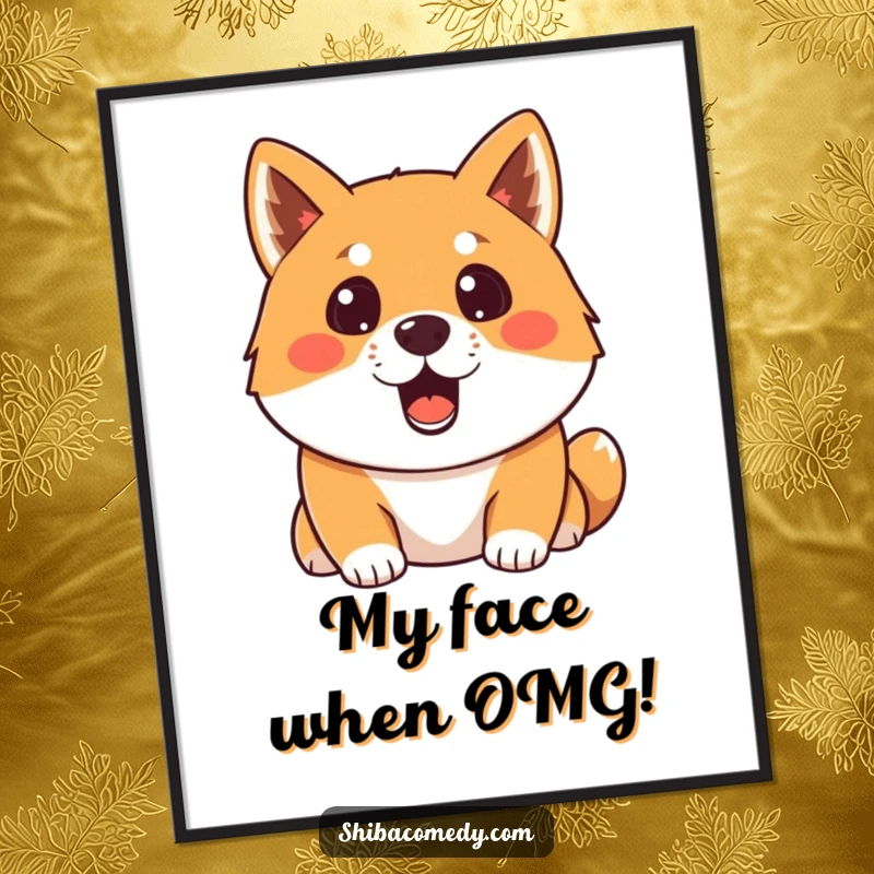 Funny free printable wall art of a Shiba Inu with a wide-open mouth, caught in a moment of hilarious surprise.