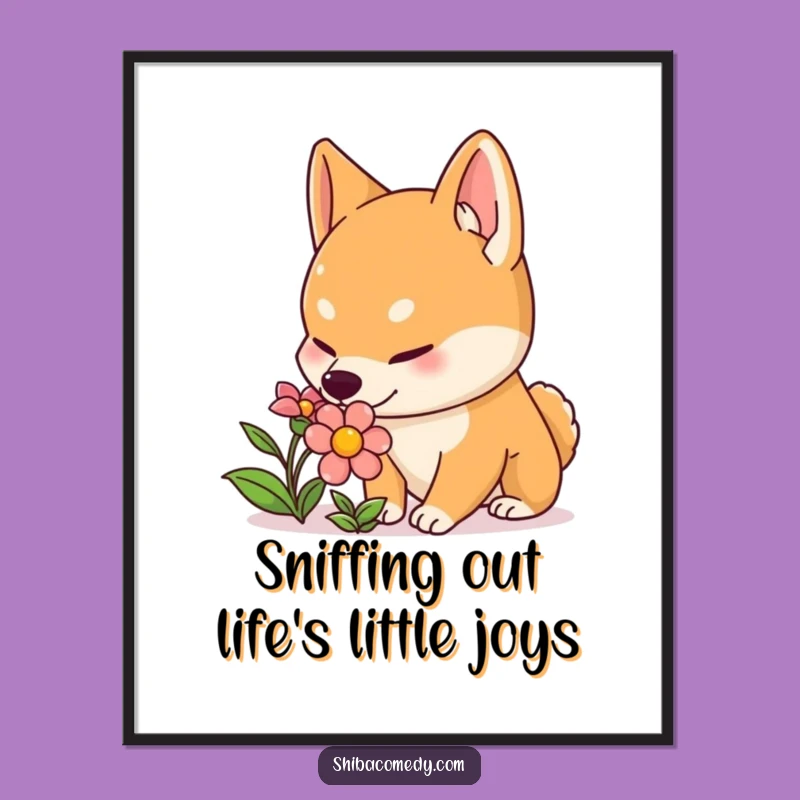 Whimsical Free Printable Wall Art: Shiba Inu Flower Sniff Digital Download