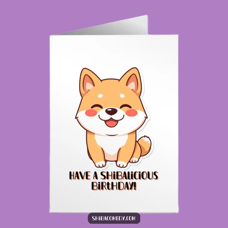 Free Printable Birthday Card: Grinning Shiba Inu - Hilarious Dog Downloadable Gift