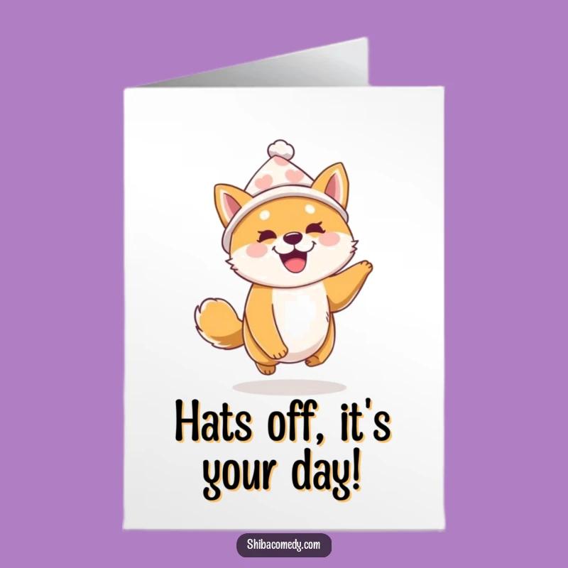 Free Printable Birthday Card: Excited Shiba in Hat, Downloadable Gift!