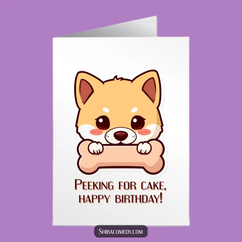 Free Printable Curious Shiba Inu Birthday Card: Dog Bone Fun Downloadable Gift
