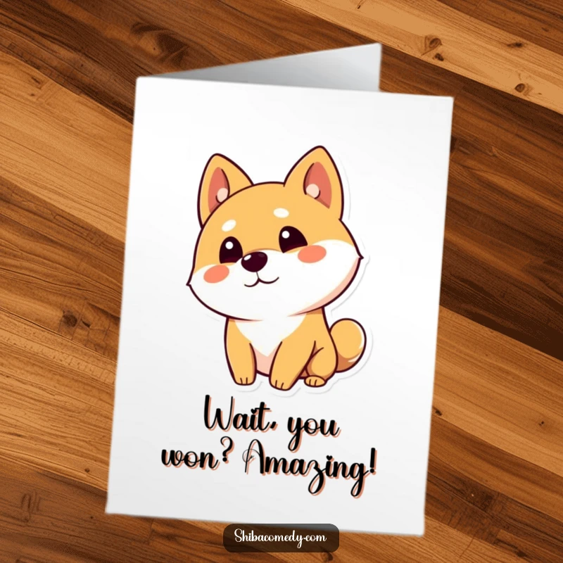 Funny free printable congratulations card featuring a curious Shiba Inu tilting its head with one ear up.