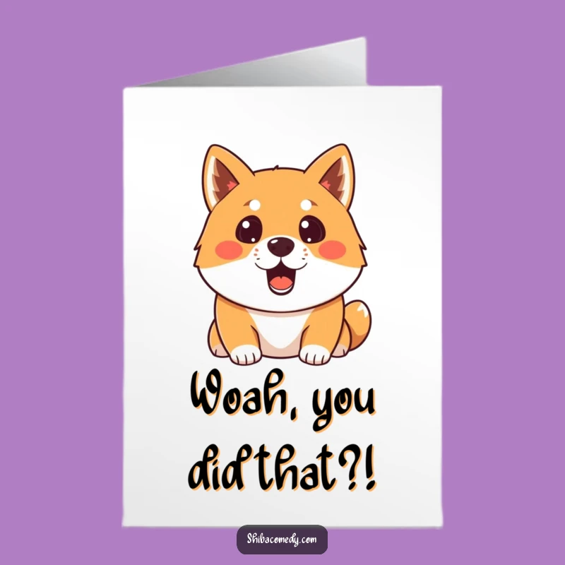 Free Printable Congrats Card: Surprised Shiba Inu design, a shocked downloadable gift.