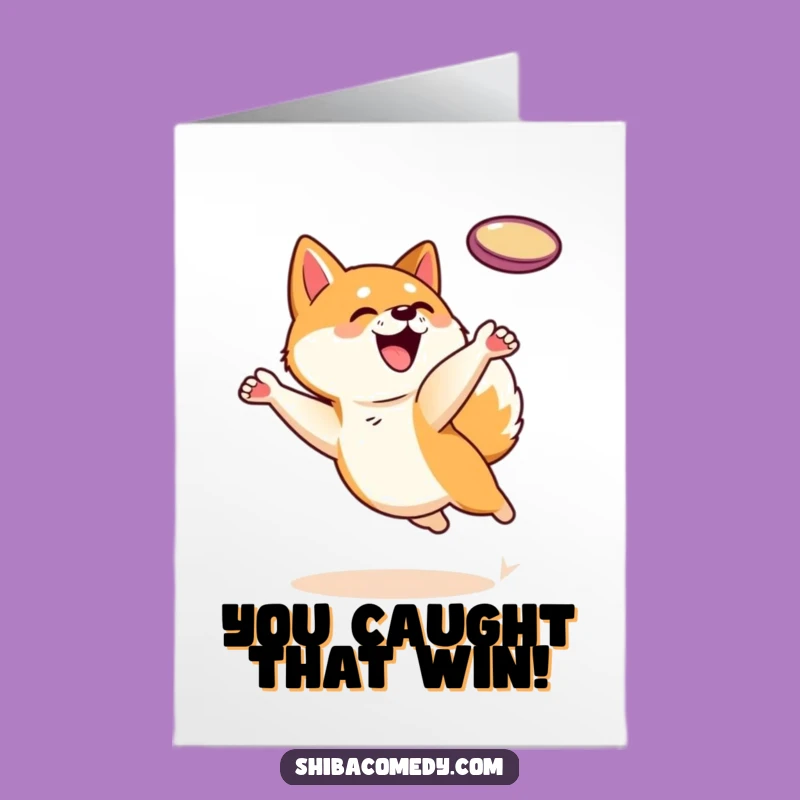 Free Printable Congrats Card: Energetic Shiba Inu Frisbee