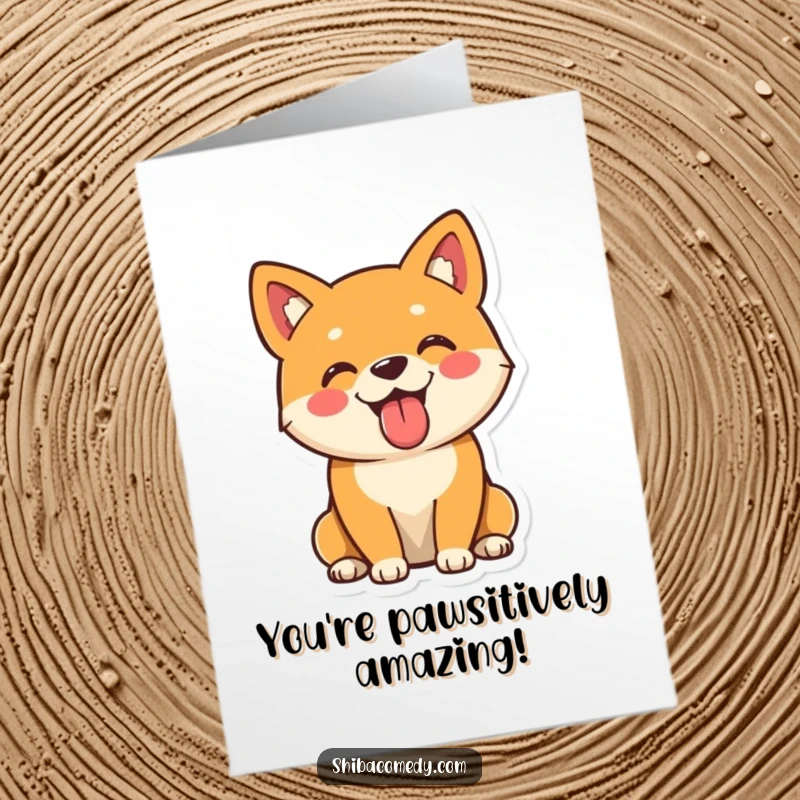 Funny Free Printable Congratulations Card: A cheerful Shiba Inu with its tongue out, celebrating success with pure doggy delight.