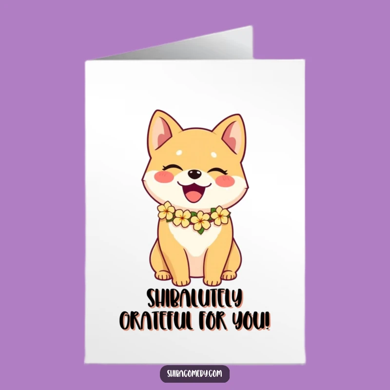 Free Printable Thank You Card: Aloha Shiba Inu lei design for a heartfelt downloadable gift.