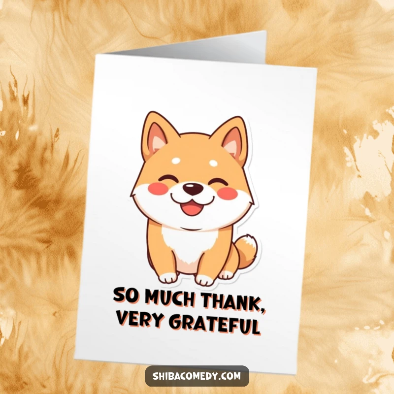 Funny Free Printable Thank You Card: A happy Shiba Inu dog with a big, infectious, playful grin saying thank you.