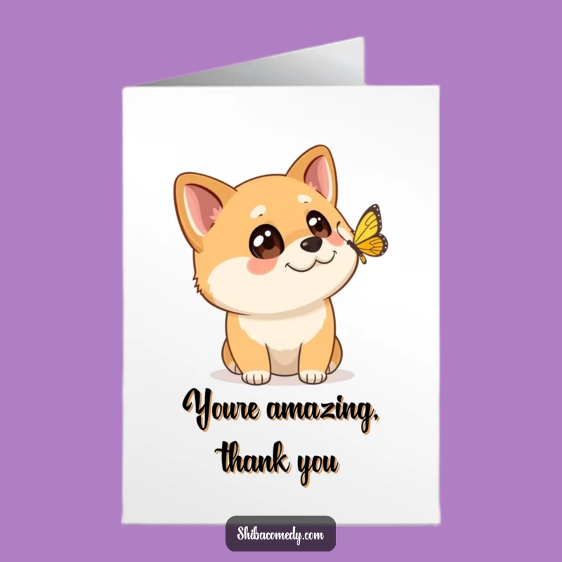 Free Printable Thank You Card: Wide-Eyed Shiba Thanks, Humorous Downloadable Gift