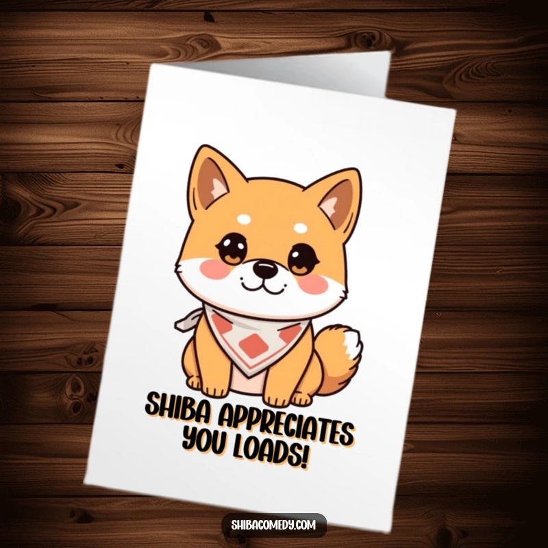 Funny Free Printable Shiba Inu Thank You Card: Alert dog wearing bandana, showing sincere thanks, printable art.