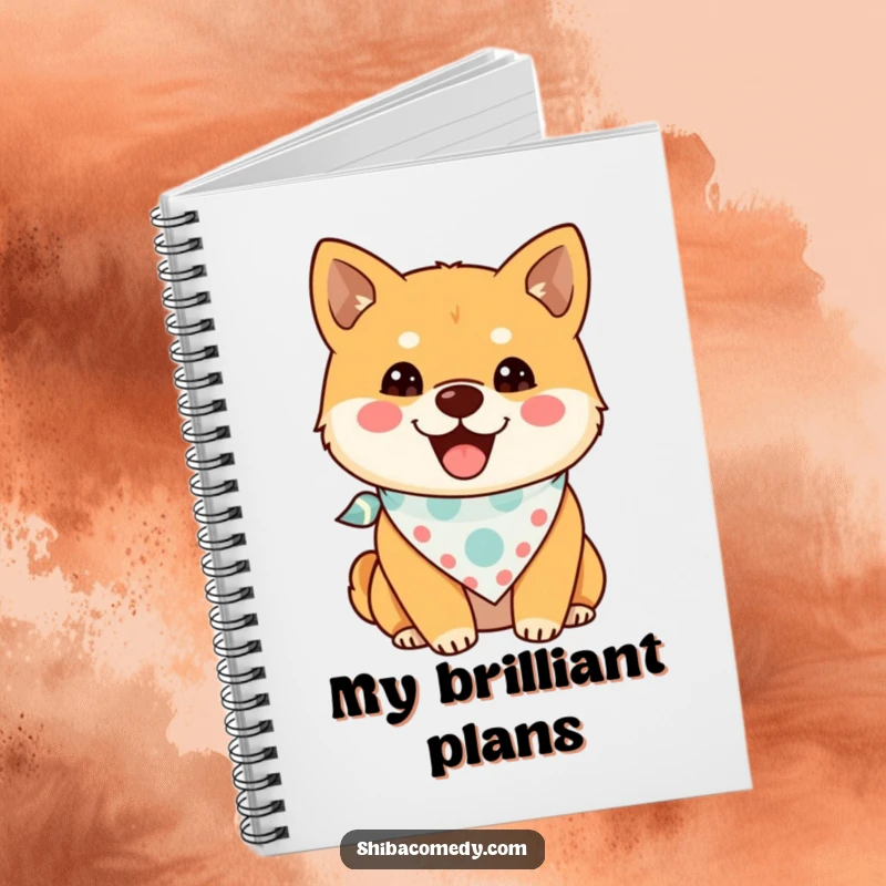 Funny Shiba Inu Notebook with a cheerful dog in a bandana, great for notes and a lovely funny gift.