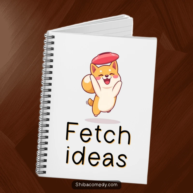 Funny Shiba Inu notebook: a smiling Shiba Inu catches a frisbee mid-air, ready to hold your dog-inspired thoughts.