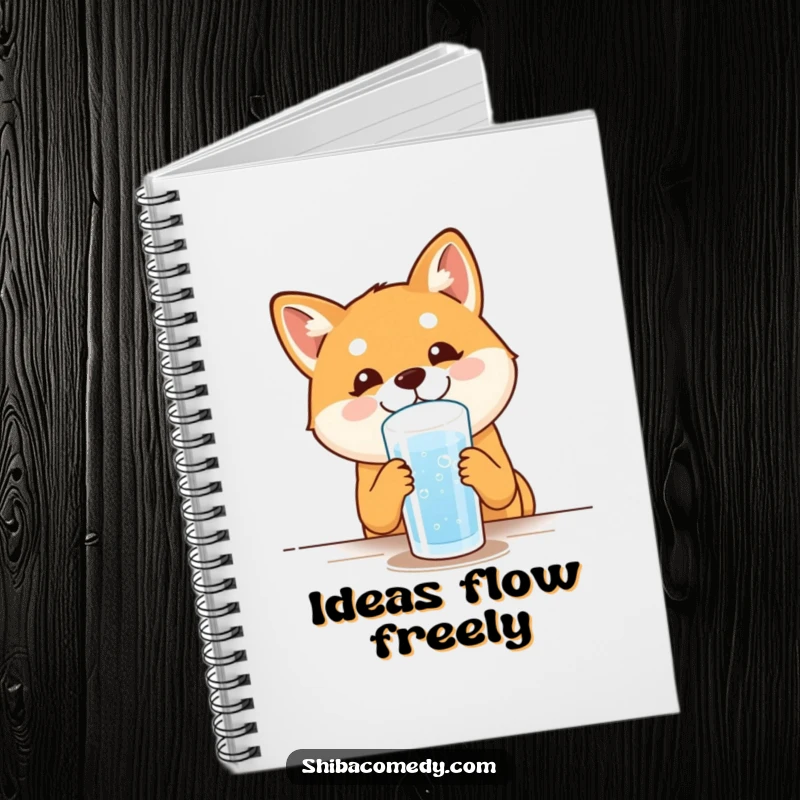 Funny Shiba Inu Notebook: A joyful dog drinks water, making note-taking a humorous and delightful experience, a perfect gift.