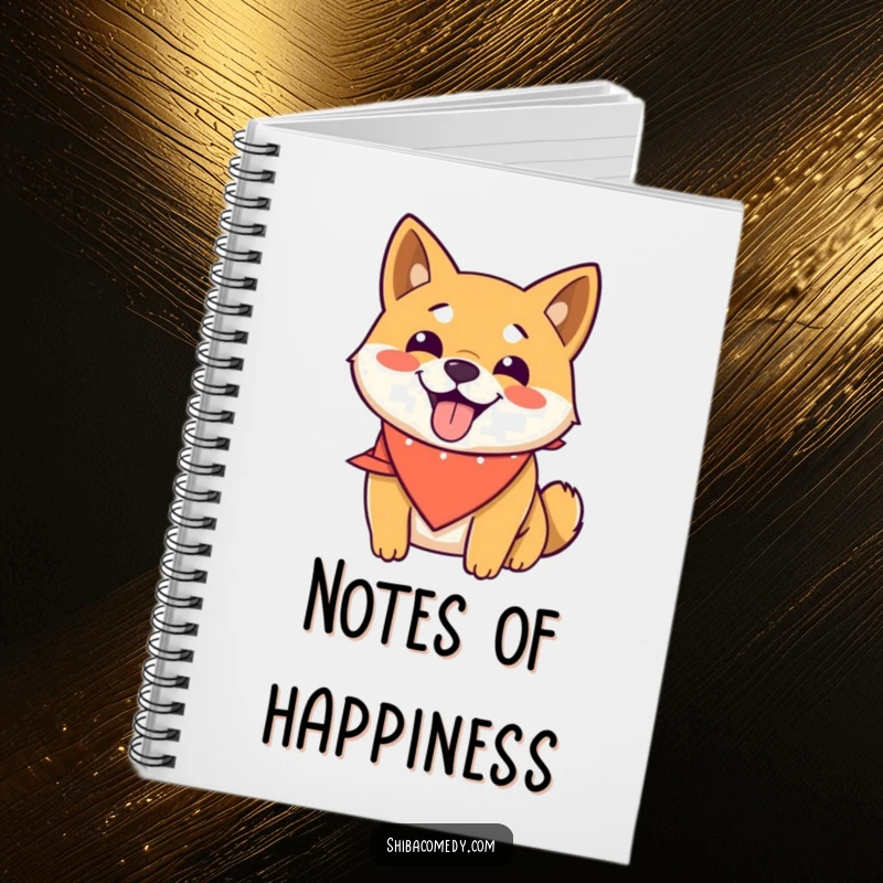 Funny Shiba Inu notebook featuring a happy dog in a bandana, panting joyfully, perfect for notes and humorous inspiration.