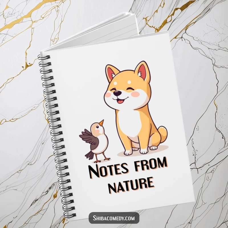 Funny Shiba Inu Notebook: A cute Shiba Inu with a happy head tilt is shown, inspiring funny thoughts and creative writing.
