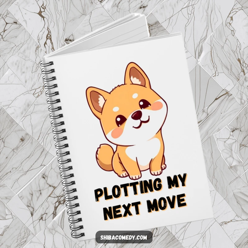 Funny Shiba Inu notebook with a dog tilting its head, perfect for jotting down notes with a humorous and curious touch.
