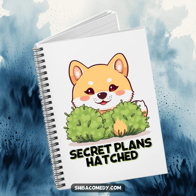 Funny Shiba Inu Notebook: A mischievous Shiba Inu peeks from a bush, inspiring funny thoughts and creative writing.