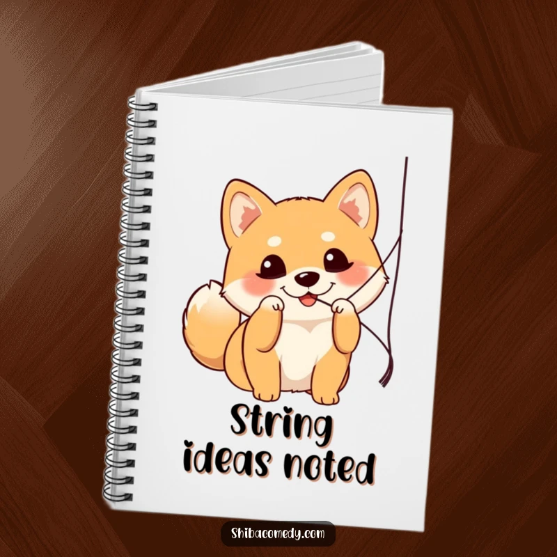 Funny Shiba Inu notebook with a playful dog batting at a dangling string, ideal for capturing bright ideas.