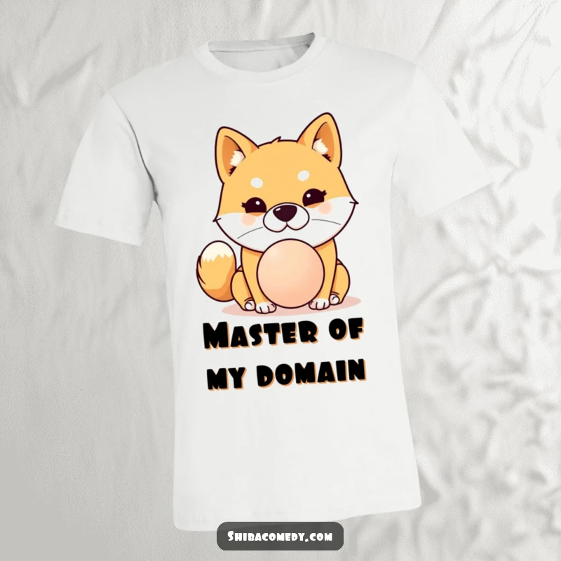 Funny Shiba Inu t-shirt featuring a determined dog with a ball balanced perfectly on its nose, a comical sight.