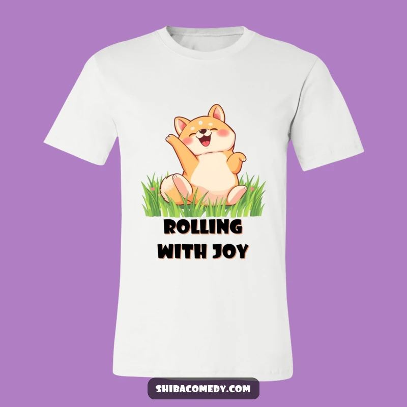 Funny Shiba Inu Rolling T-Shirt: Happy Dog in Grass Tee, Ideal Funny Gift for Pups