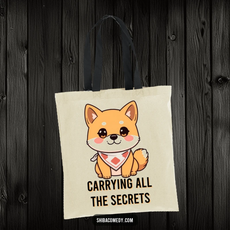 Funny Tote Bag featuring an alert Shiba Inu in a bandana, practical and humorous for everyday use.